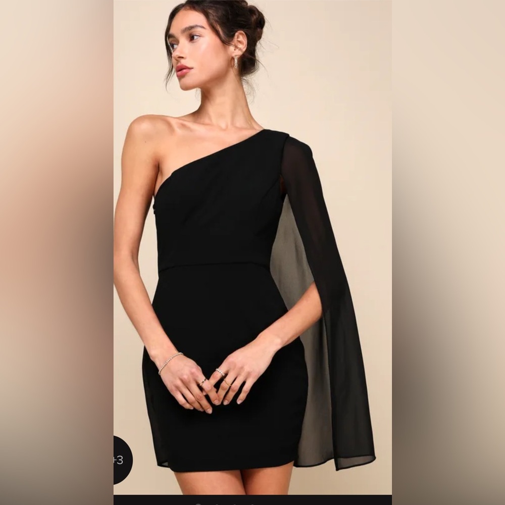 Lulus Majestic Energy Black Cape Sleeve One-shoulder Mini Dress